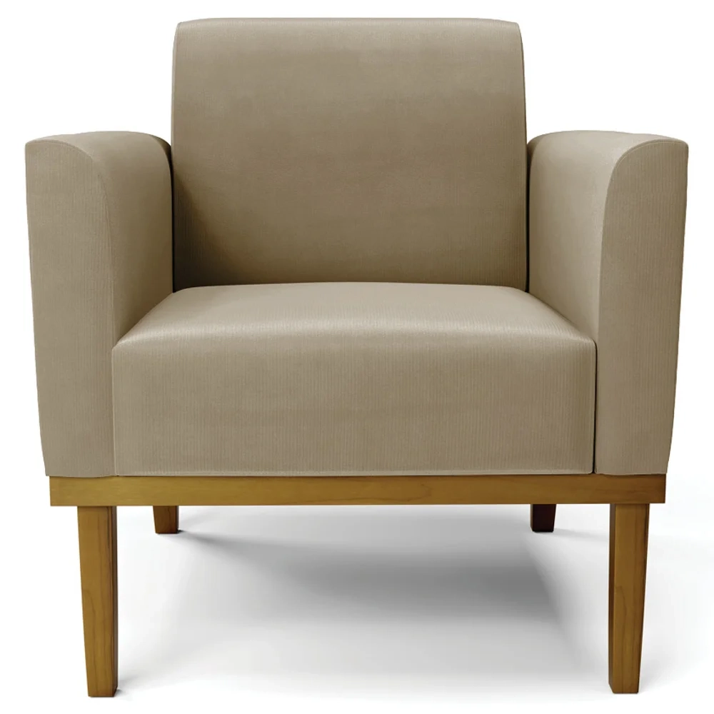 Poltrona Decorativa Base Madeira Castanho Maressa Suede Marrom RT - Ibiza