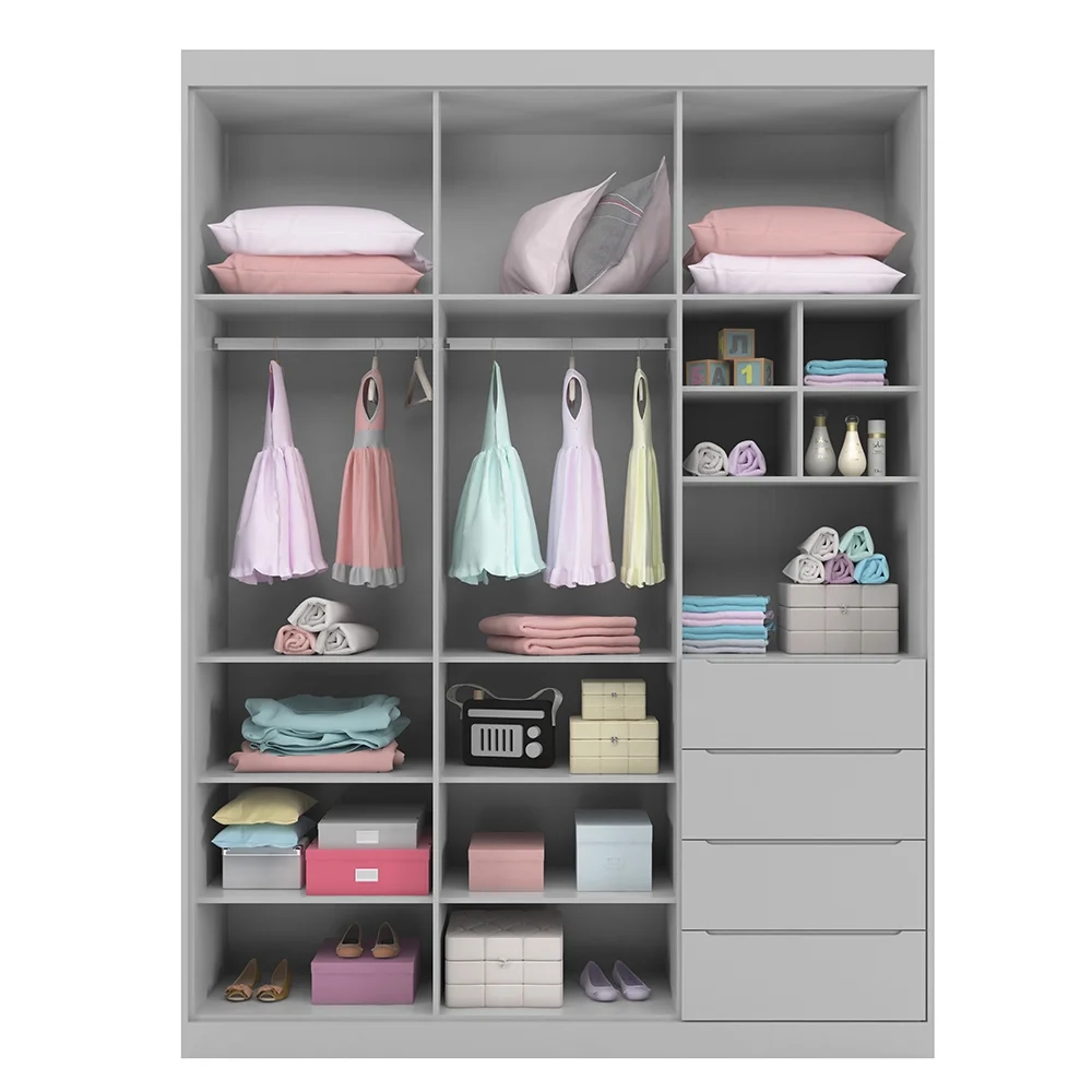 Jogo de Quarto Infantil Guarda Roupa e Cômoda Pérola Cinza - Phoenix