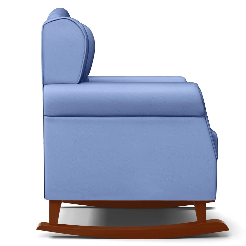 Poltrona Amamentação Base Madeira Balanço e Puff Letícia Sintético Azul - Phoenix