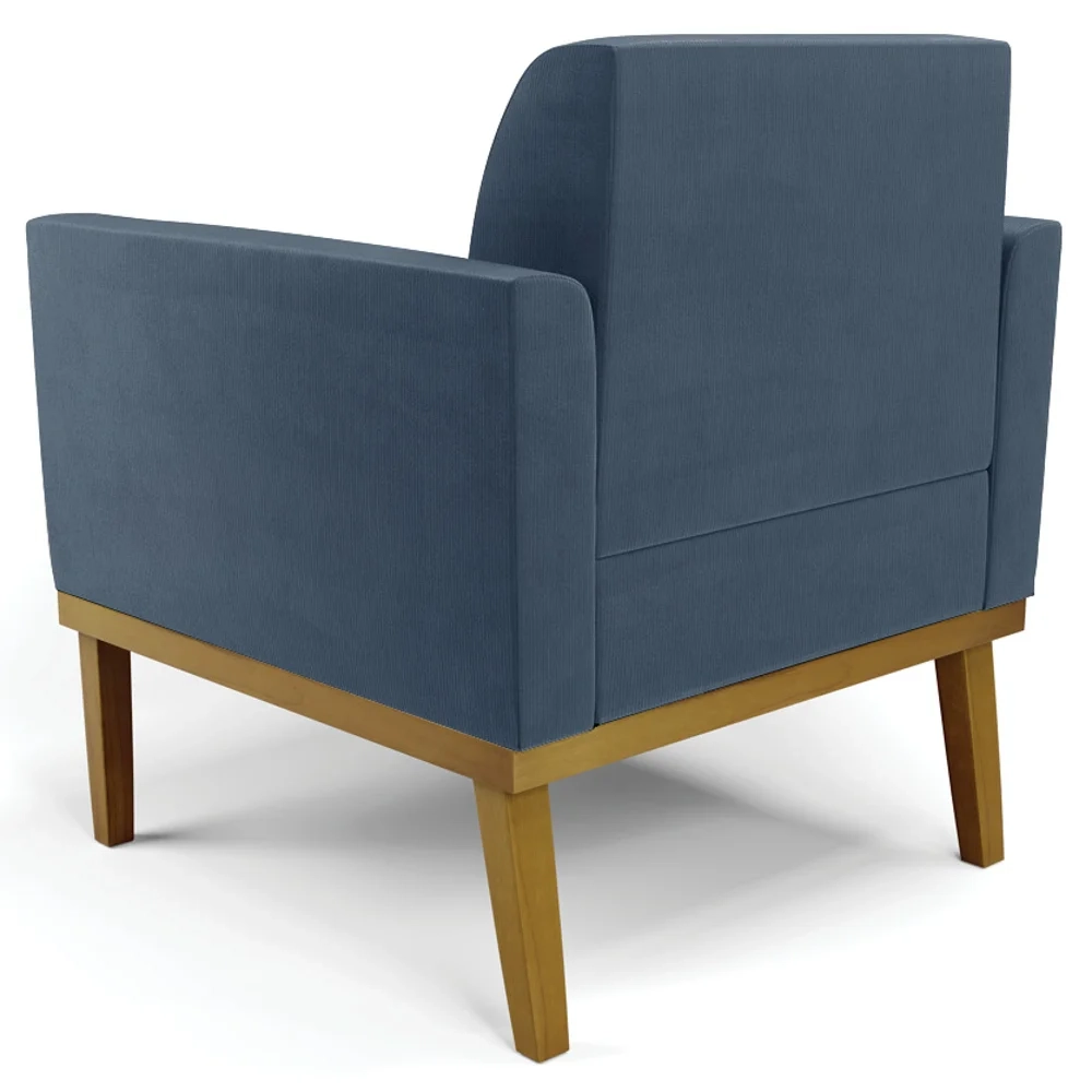 Poltrona Base Madeira Castanho Kit 2 Maressa Suede Azul Marinho - Ibiza