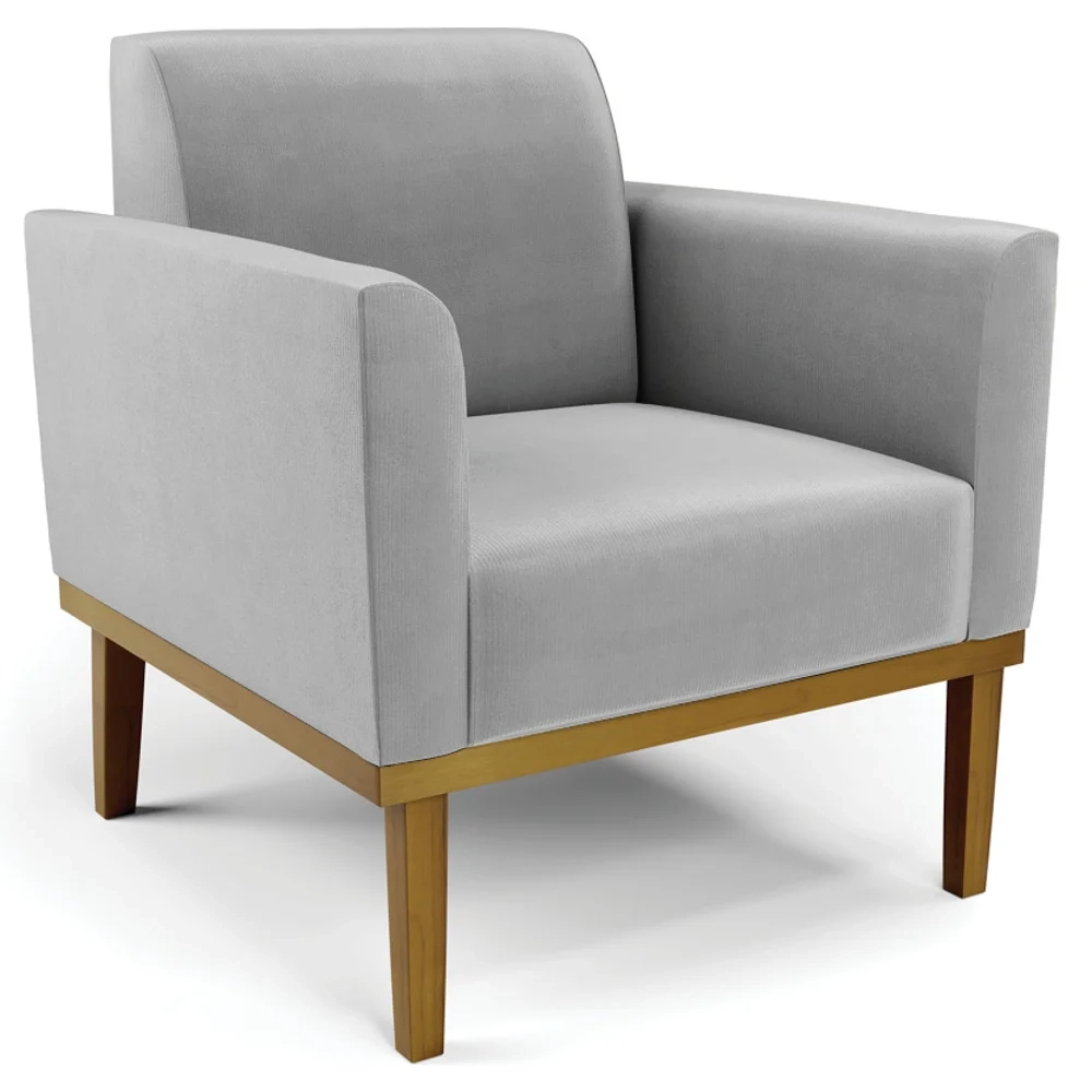 Poltrona Base Madeira Castanho Kit 2 Maressa Suede Cinza - Ibiza