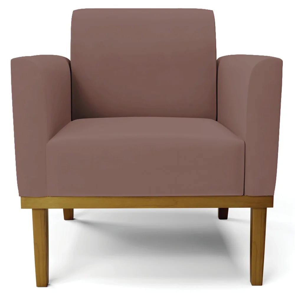 Poltrona Base Madeira Castanho Kit 2 Maressa Veludo Rosê - Ibiza