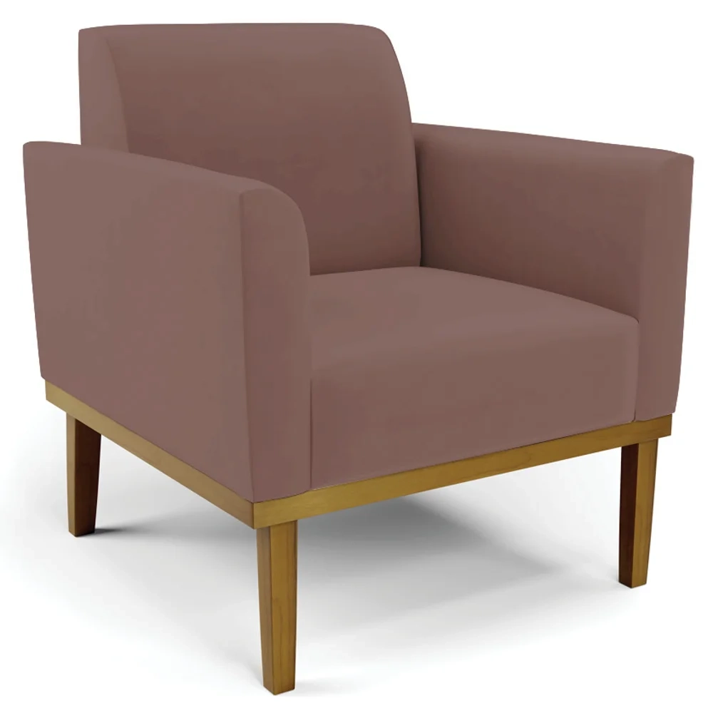 Poltrona Base Madeira Castanho Kit 2 Maressa Veludo Rosê - Ibiza