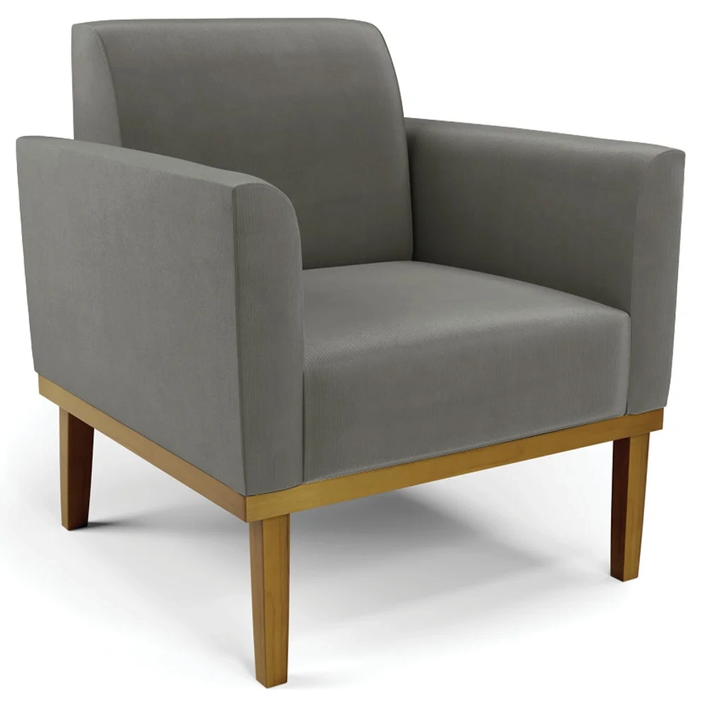 Poltrona Base Madeira Castanho Kit 2 Maressa Suede Grafite - Ibiza