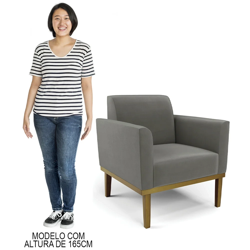 Poltrona Base Madeira Castanho Kit 2 Maressa Suede Grafite - Ibiza