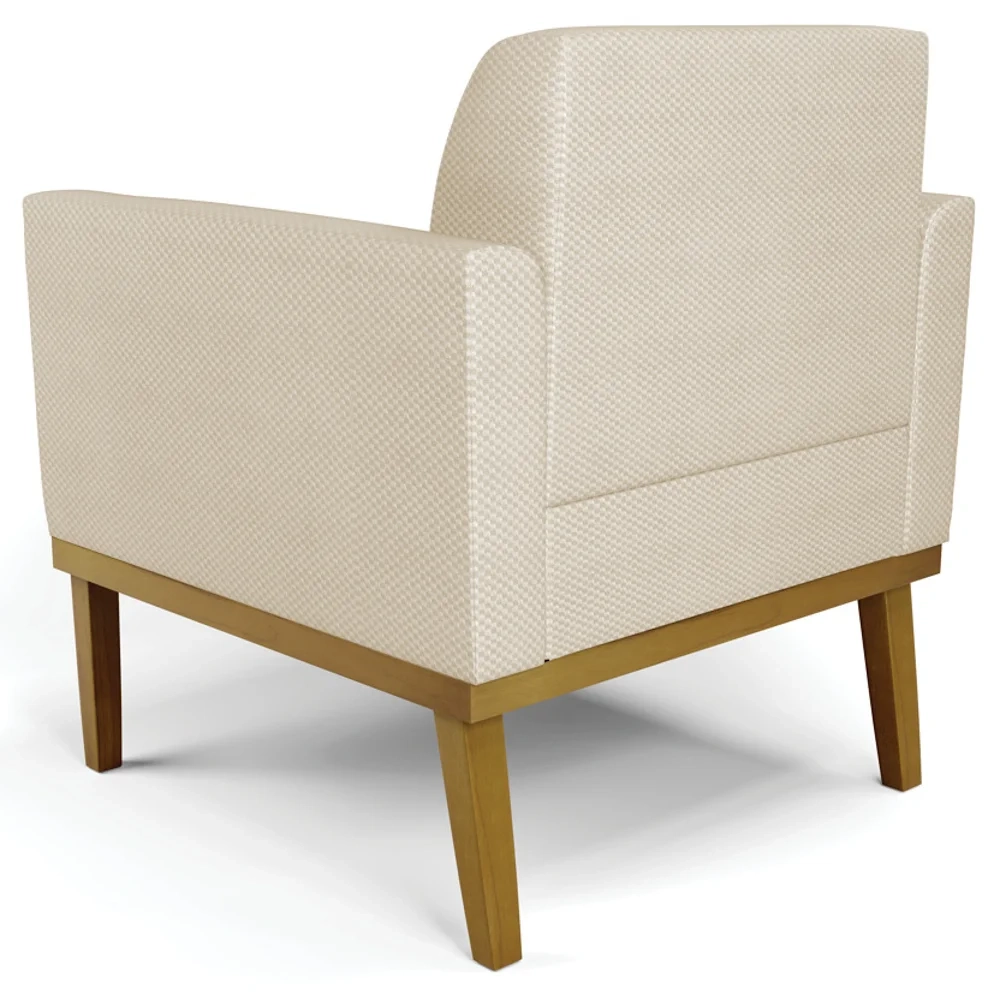 Poltrona Decorativa Base Madeira Castanho Maressa Veludo Luxo Off White - Ibiza