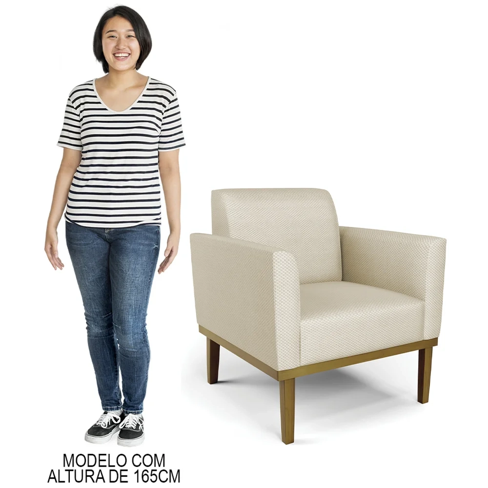 Poltrona Base Madeira Castanho Kit 2 Maressa Veludo Luxo Off White - Ibiza