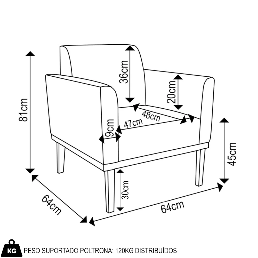 Poltrona Base Madeira Castanho Kit 2 Maressa Suede Preto - Ibiza