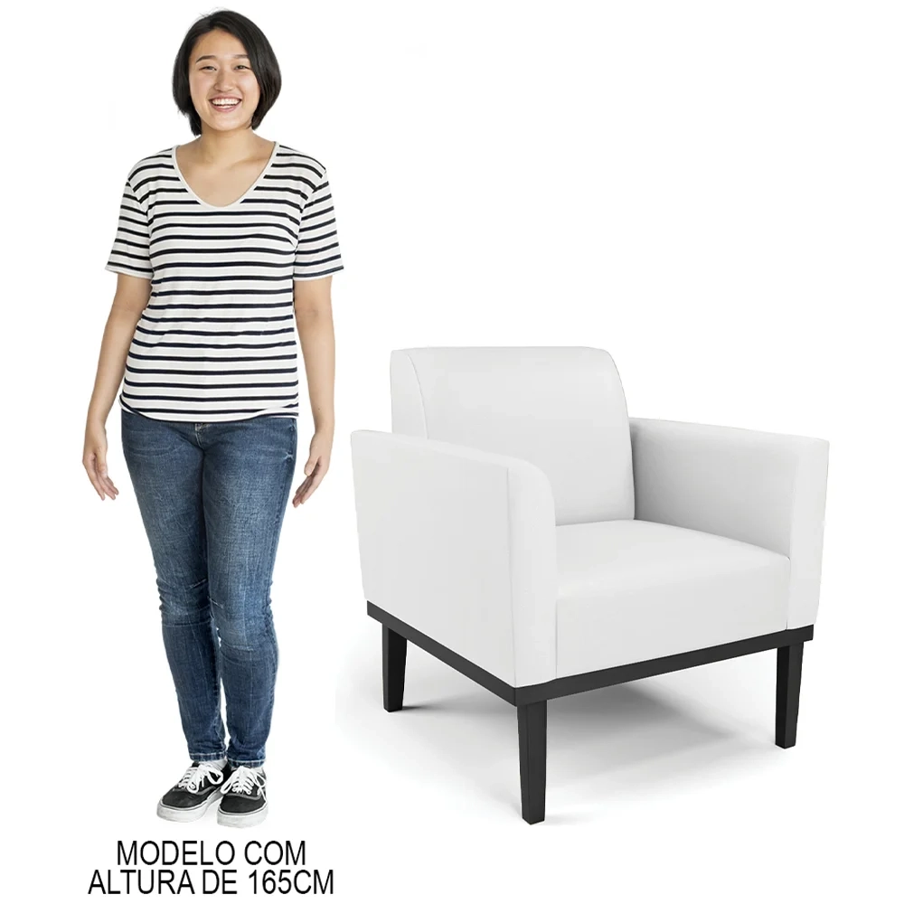 Poltrona Decorativa Base Madeira Preto Maressa Sintético Branco - Ibiza