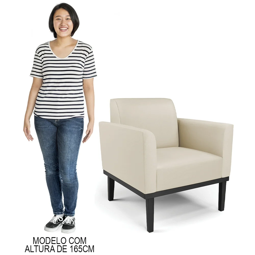 Poltrona Base Madeira Preto Kit 2 Maressa Sintético Bege - Ibiza