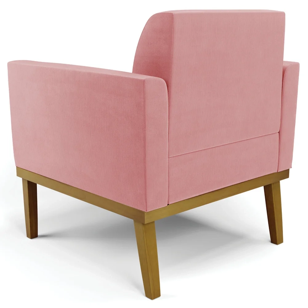 Poltrona Base Madeira Castanho Kit 2 Maressa Suede Rosê - Ibiza