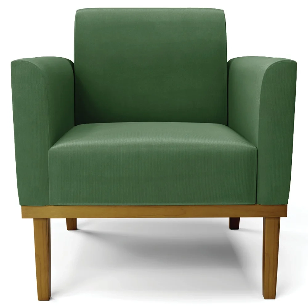 Poltrona Base Madeira Castanho Kit 2 Maressa Suede Verde - Ibiza