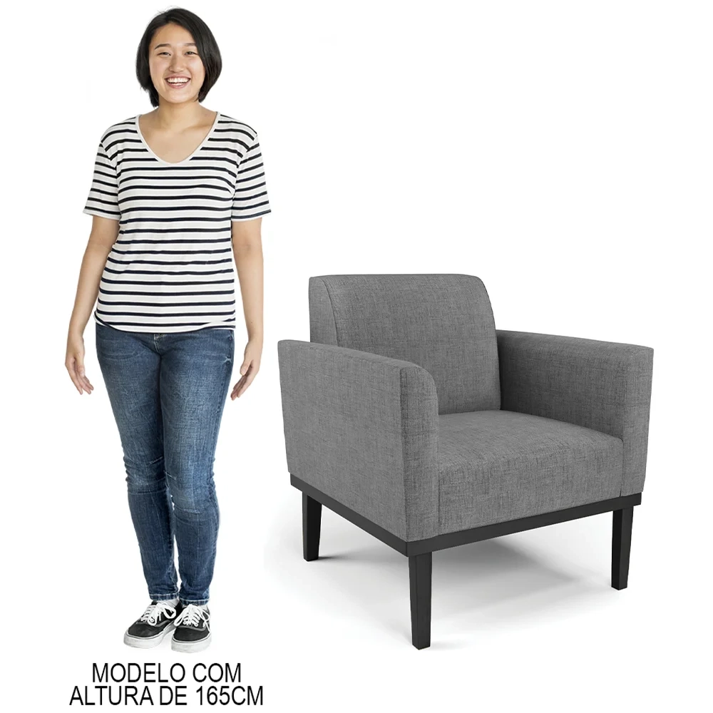 Poltrona Base Madeira Preto Kit 2 Maressa Linho Grafite - Ibiza