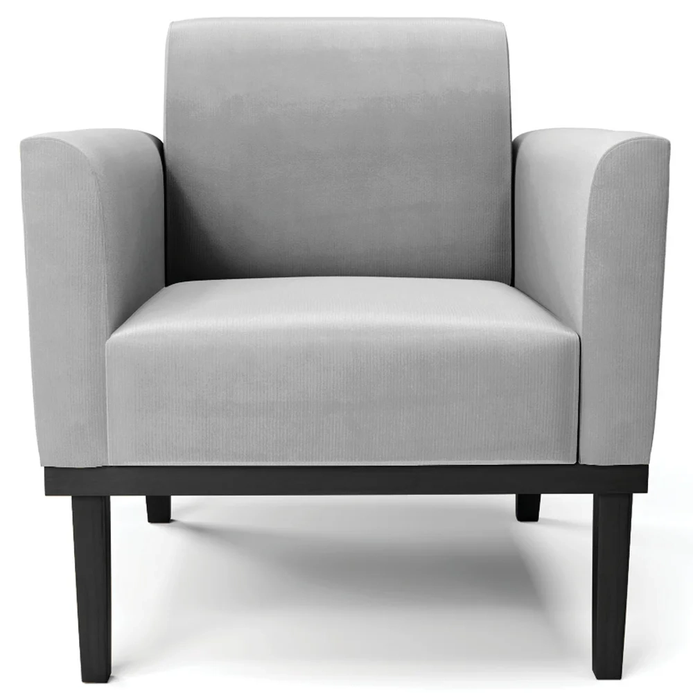 Poltrona Decorativa Base Madeira Preto Maressa Suede Cinza - Ibiza