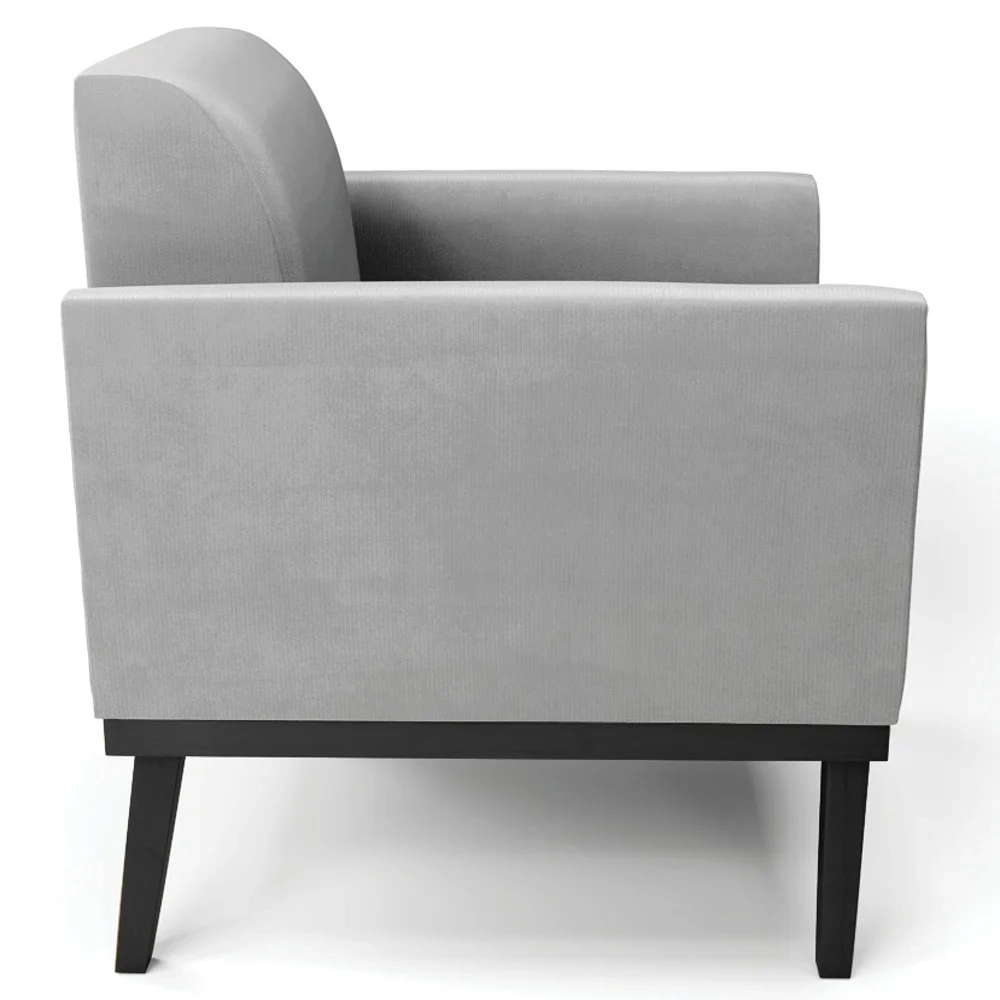 Poltrona Decorativa Base Madeira Preto Maressa Suede Cinza - Ibiza