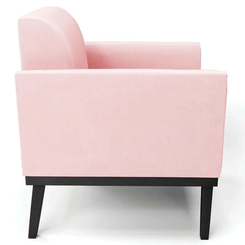Poltrona Decorativa Base Madeira Preto Maressa Suede Rosa Bebê - Ibiza