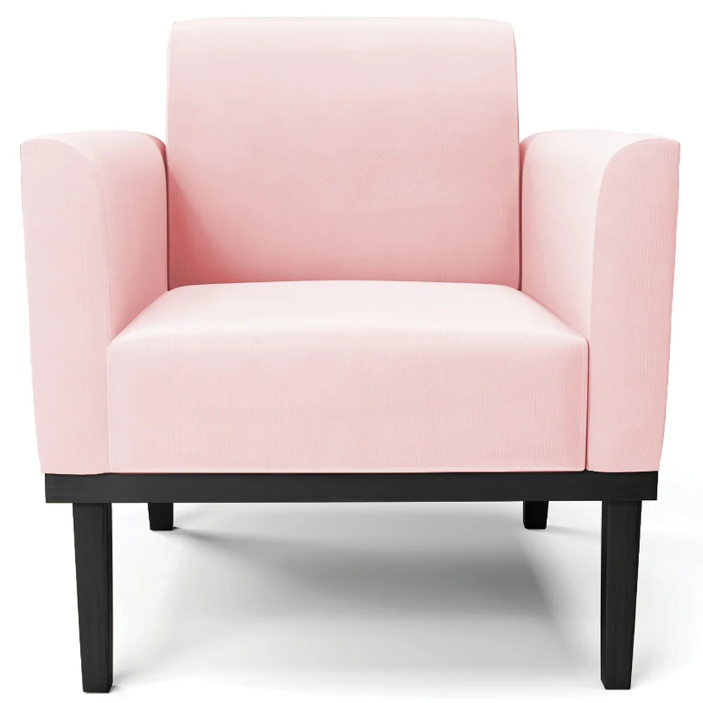 Poltrona Decorativa Base Madeira Preto Maressa Suede Rosa Bebê - Ibiza