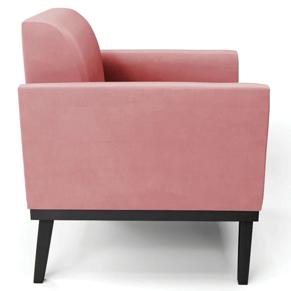 Poltrona Decorativa Base Madeira Preto Maressa Suede Rosê - Ibiza