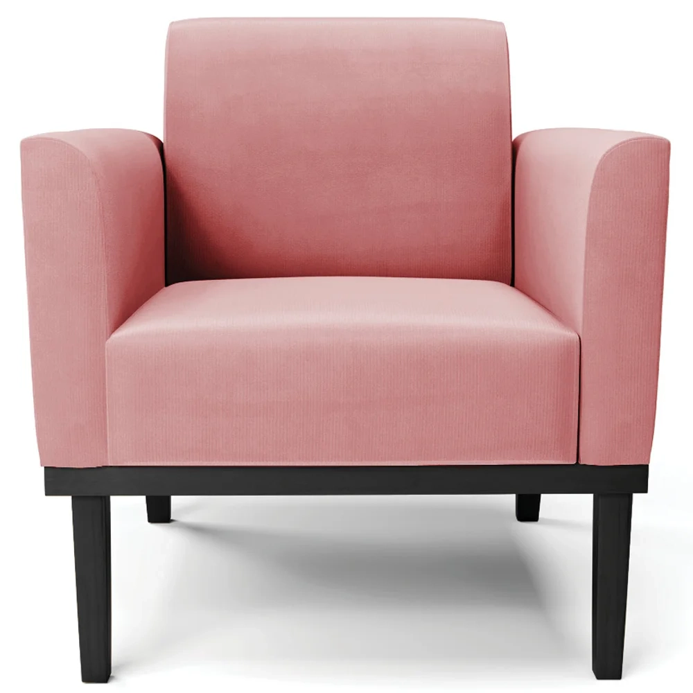 Poltrona Decorativa Base Madeira Preto Maressa Suede Rosê - Ibiza