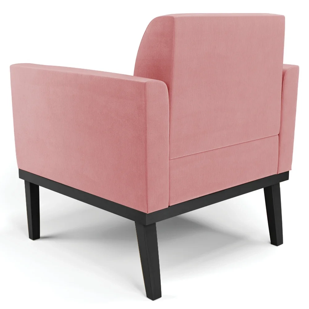 Poltrona Decorativa Base Madeira Preto Maressa Suede Rosê - Ibiza