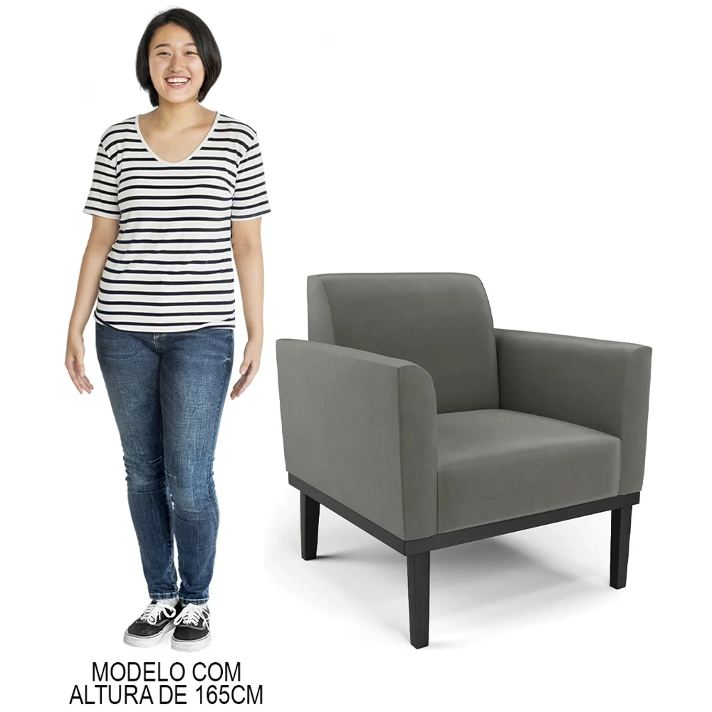 Poltrona Base Madeira Preto Kit 2 Maressa Suede Grafite - Ibiza