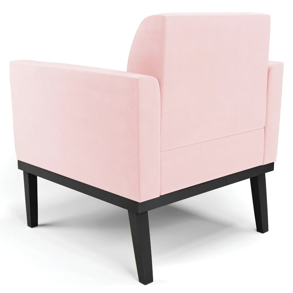 Poltrona Base Madeira Preto Kit 2 Maressa Suede Rosa Bebê - Ibiza