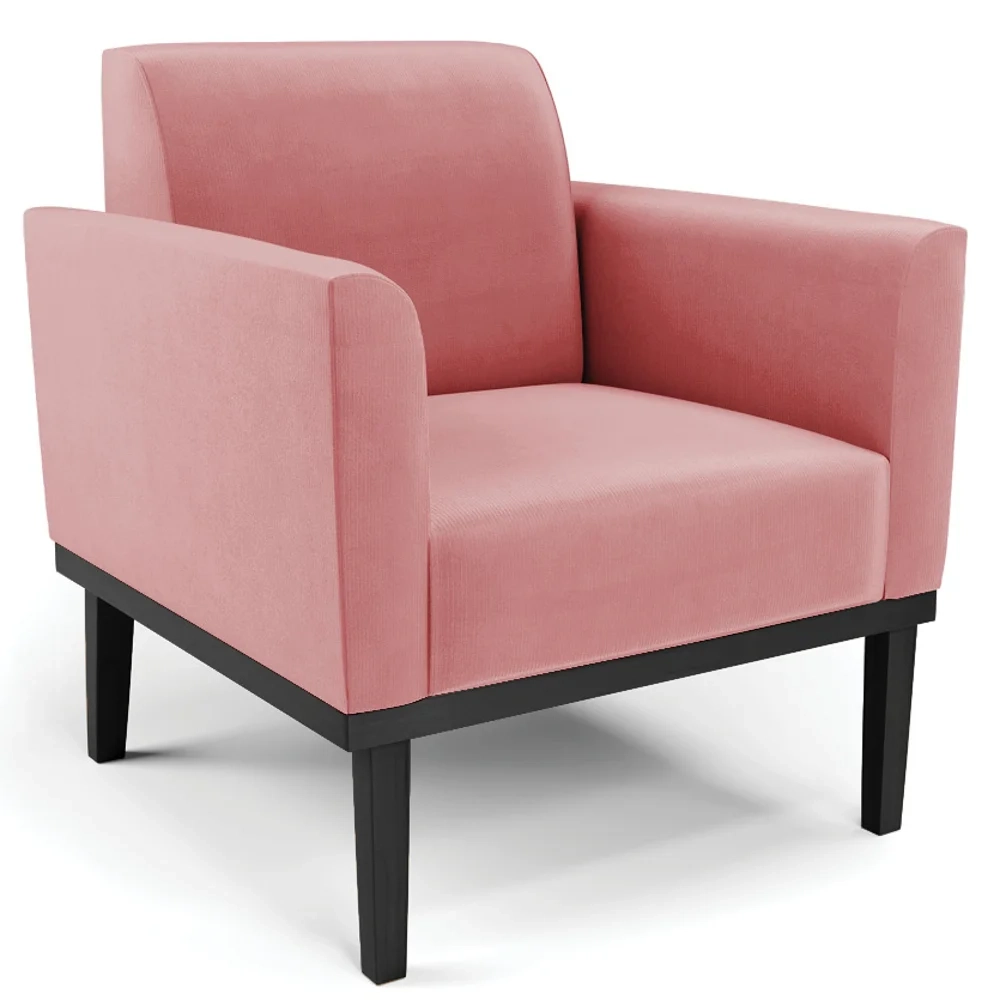 Poltrona Base Madeira Preto Kit 2 Maressa Suede Rosê - Ibiza