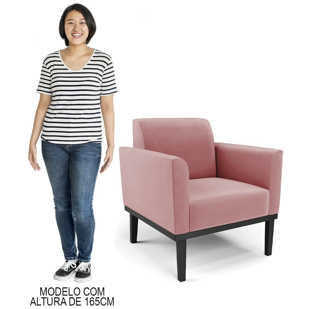 Poltrona Base Madeira Preto Kit 2 Maressa Suede Rosê - Ibiza