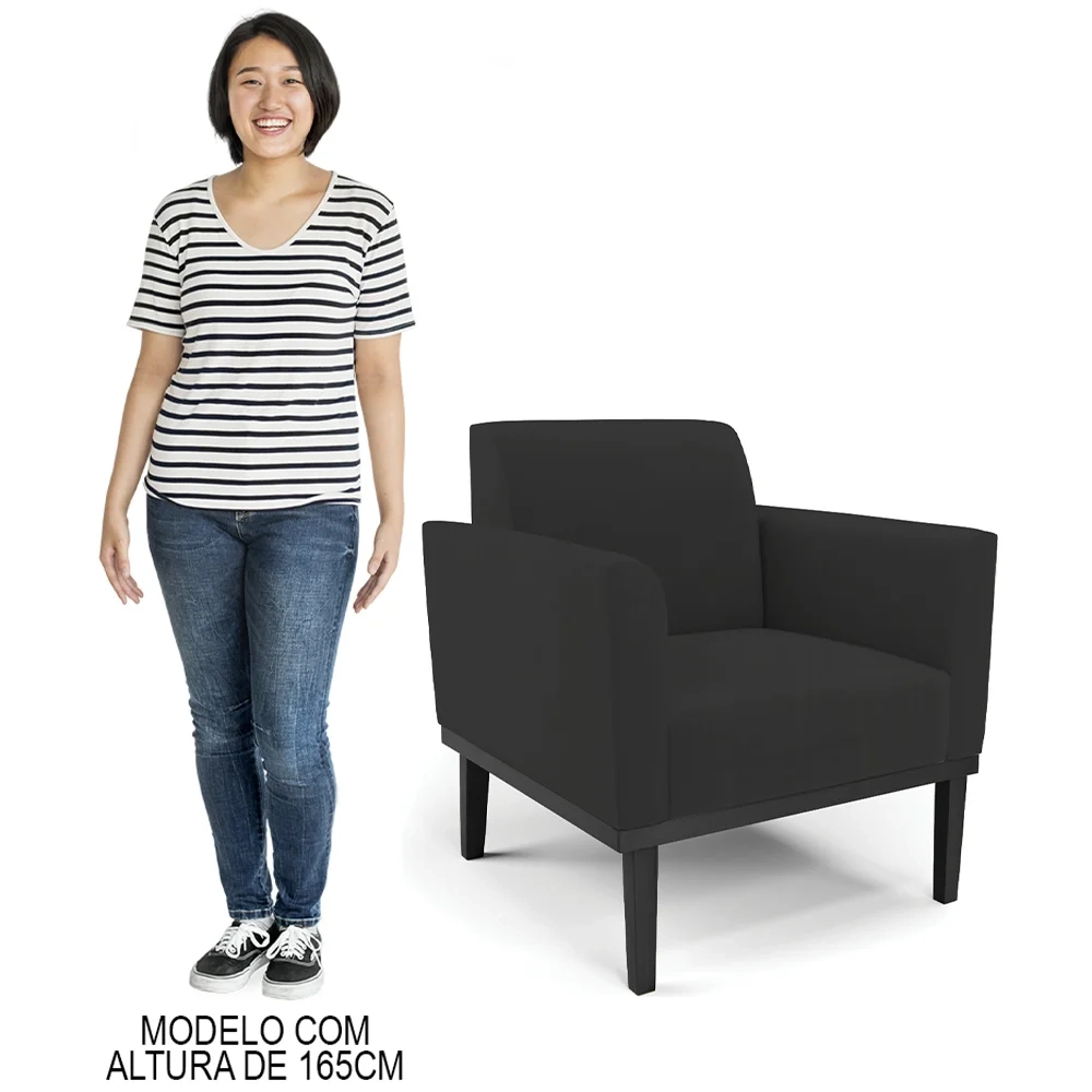 Poltrona Decorativa Base Madeira Preto Maressa Veludo Preto- Ibiza