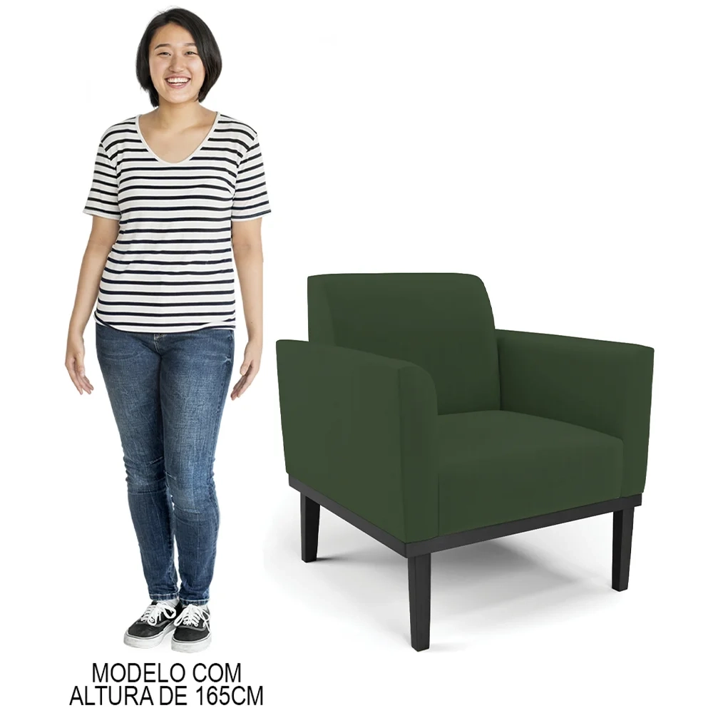 Poltrona Decorativa Base Madeira Preto Maressa Veludo Verde - Ibiza