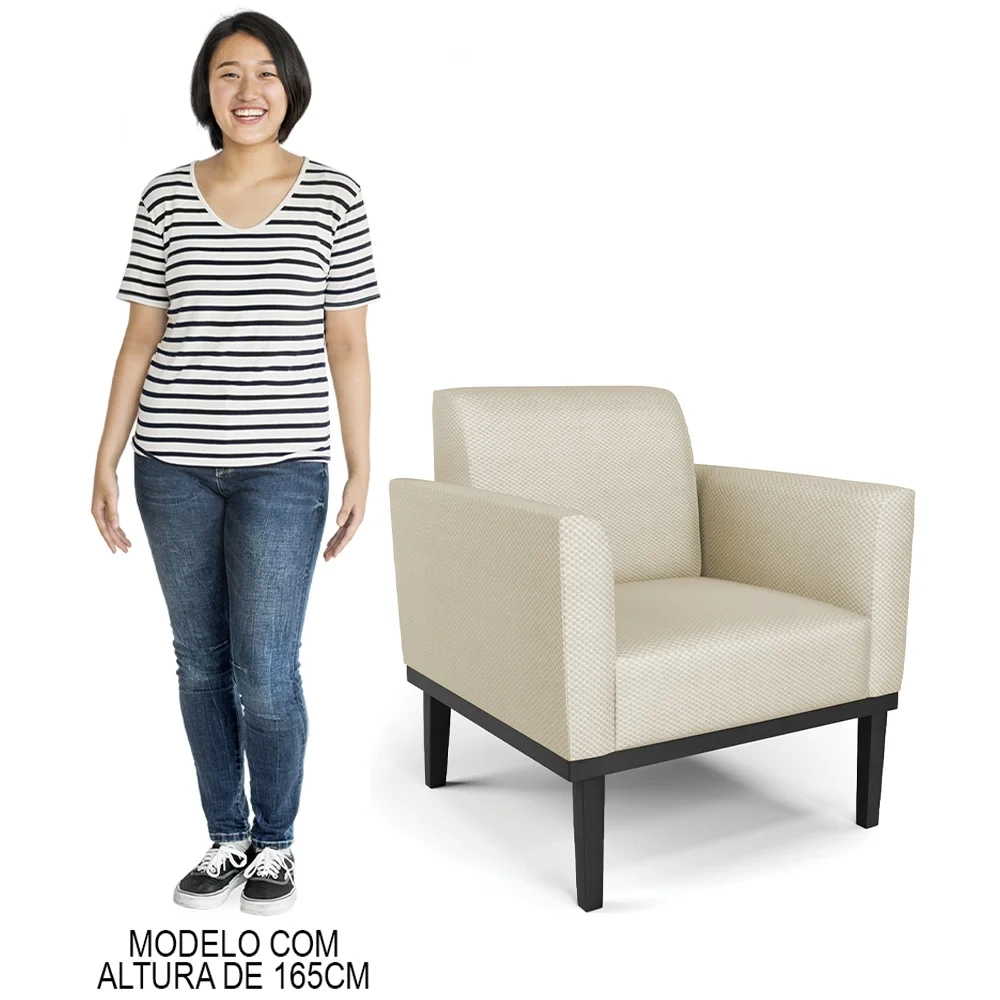 Poltrona Base Madeira Preto Kit 2 Maressa Veludo Luxo Off White - Ibiza