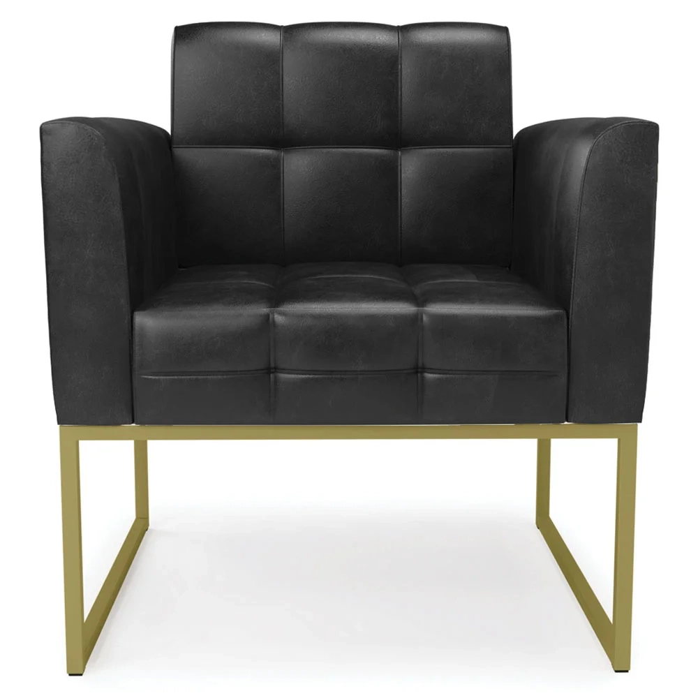 Poltrona Base Industrial Dourado Kit 2 Ana Sintético PU Preto - Ibiza