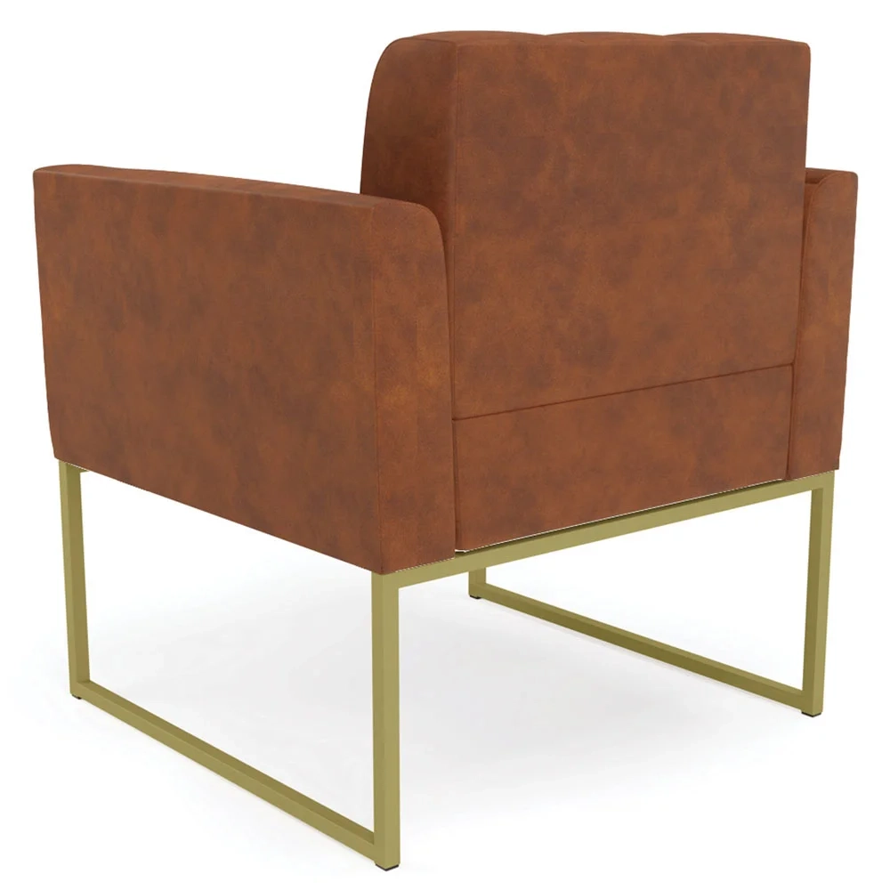 Poltrona Base Industrial Dourado Kit 2 Ana Sintético PU Nozes - Ibiza