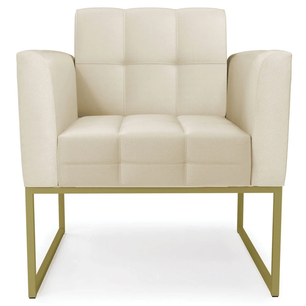 Poltrona Base Industrial Dourado Kit 2 Ana Sintético Bege - Ibiza