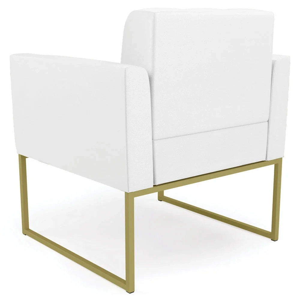 Poltrona Base Industrial Dourado Kit 2 Ana Sintético Branco - Ibiza