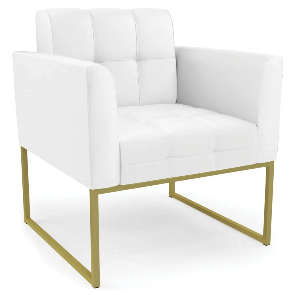 Poltrona Base Industrial Dourado Kit 2 Ana Sintético Branco - Ibiza