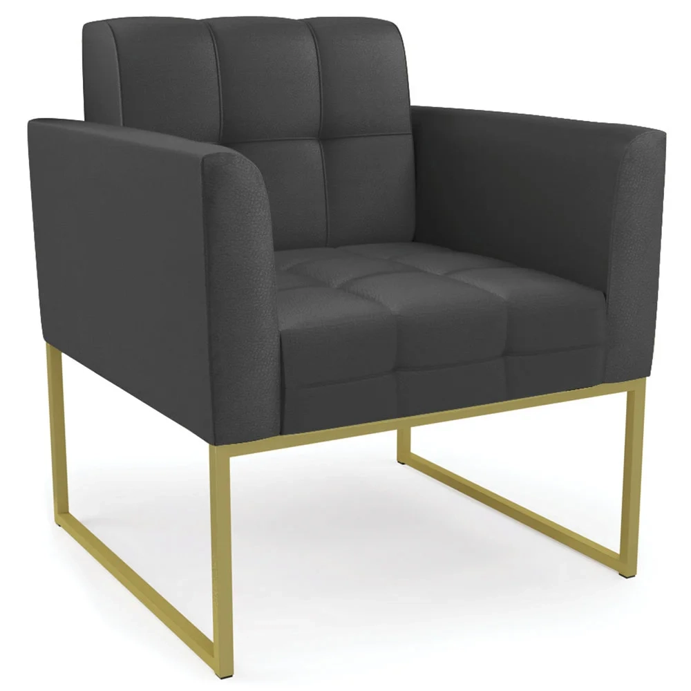 Poltrona Base Industrial Dourado Kit 2 Ana Sintético Preto - Ibiza