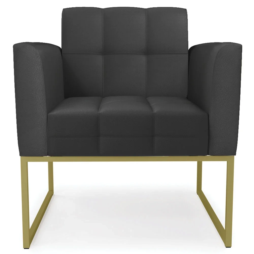 Poltrona Base Industrial Dourado Kit 2 Ana Sintético Preto - Ibiza