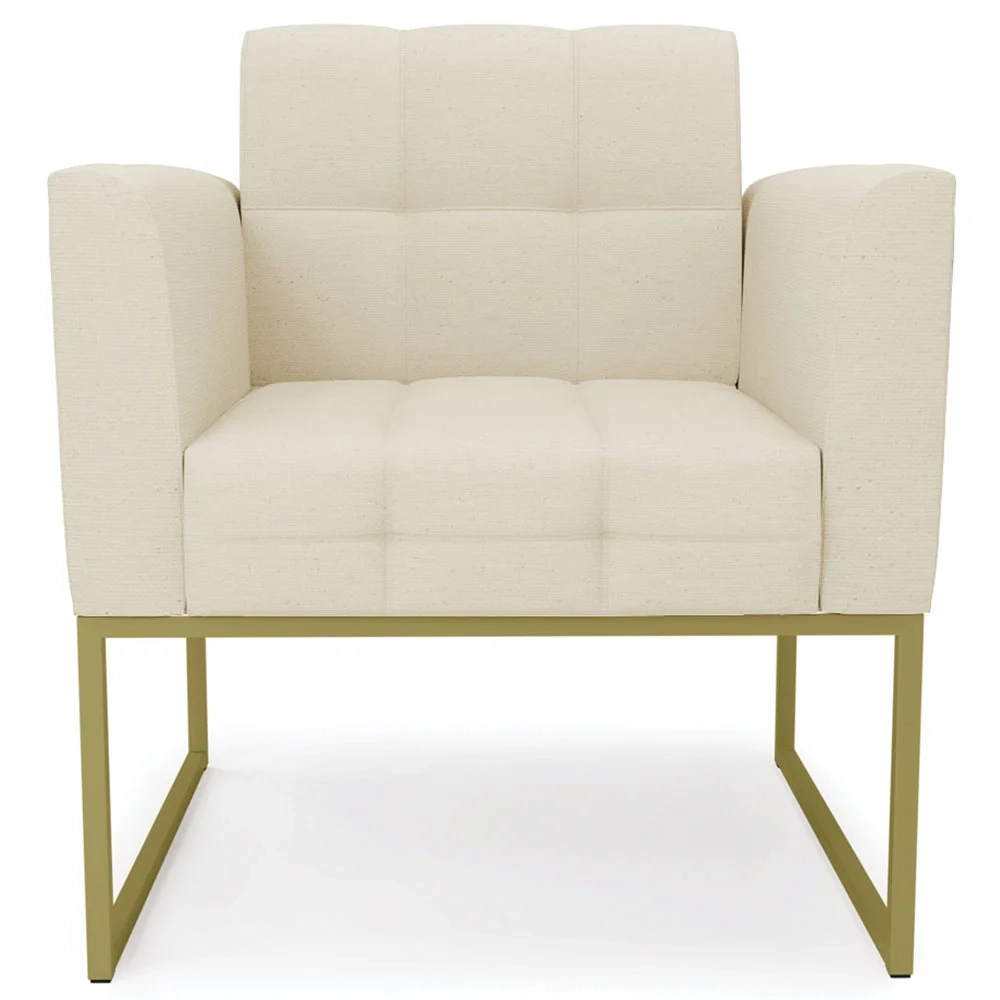 Poltrona Decorativa Base Industrial Dourado Ana Linho Bege - Ibiza