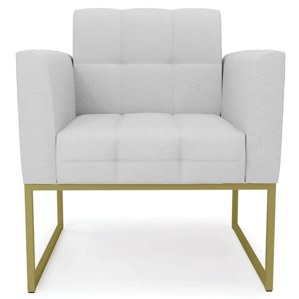 Poltrona Decorativa Base Industrial Dourado Ana Linho Cinza - Ibiza