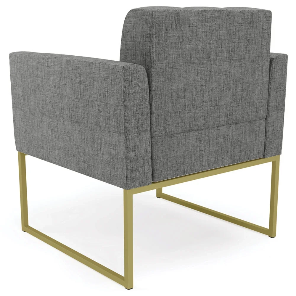 Poltrona Decorativa Base Industrial Dourado Ana Linho Grafite - Ibiza