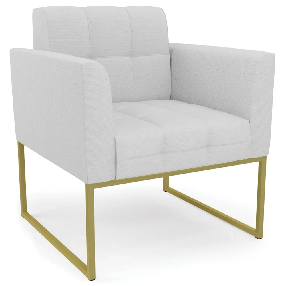 Poltrona Base Industrial Dourado Kit 2 Ana Linho Cinza - Ibiza