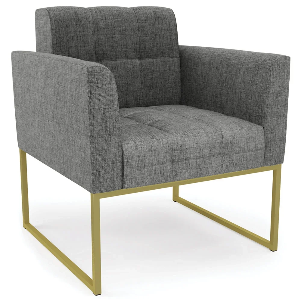 Poltrona Base Industrial Dourado Kit 2 Ana Linho Grafite - Ibiza