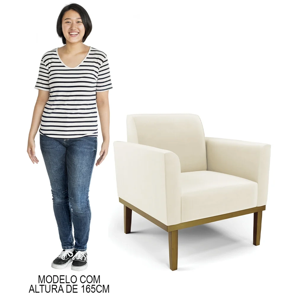 Poltrona Decorativa Base Madeira Castanho Maressa Veludo Bege - Ibiza