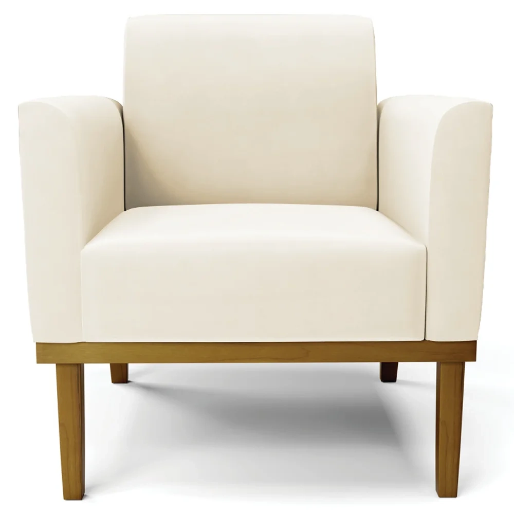 Poltrona Decorativa Base Madeira Castanho Maressa Veludo Bege - Ibiza