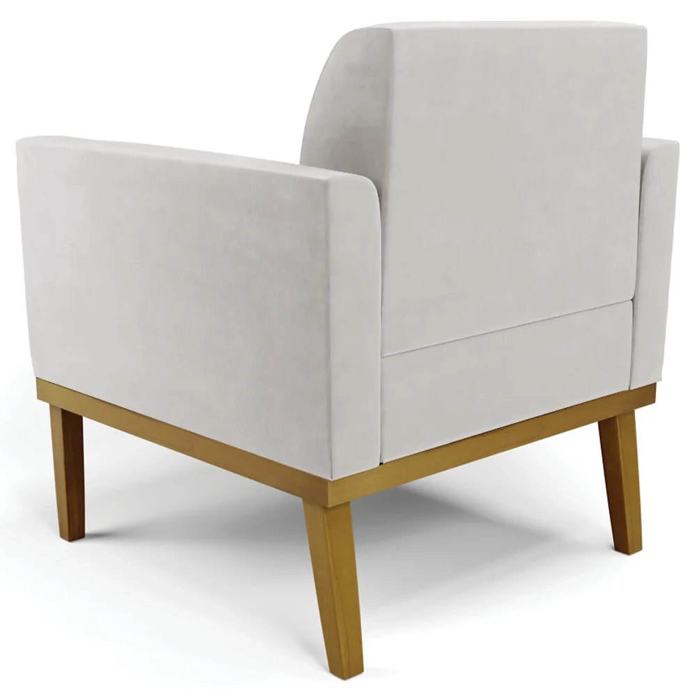 Poltrona Decorativa Base Madeira Castanho Maressa Veludo Cinza - Ibiza