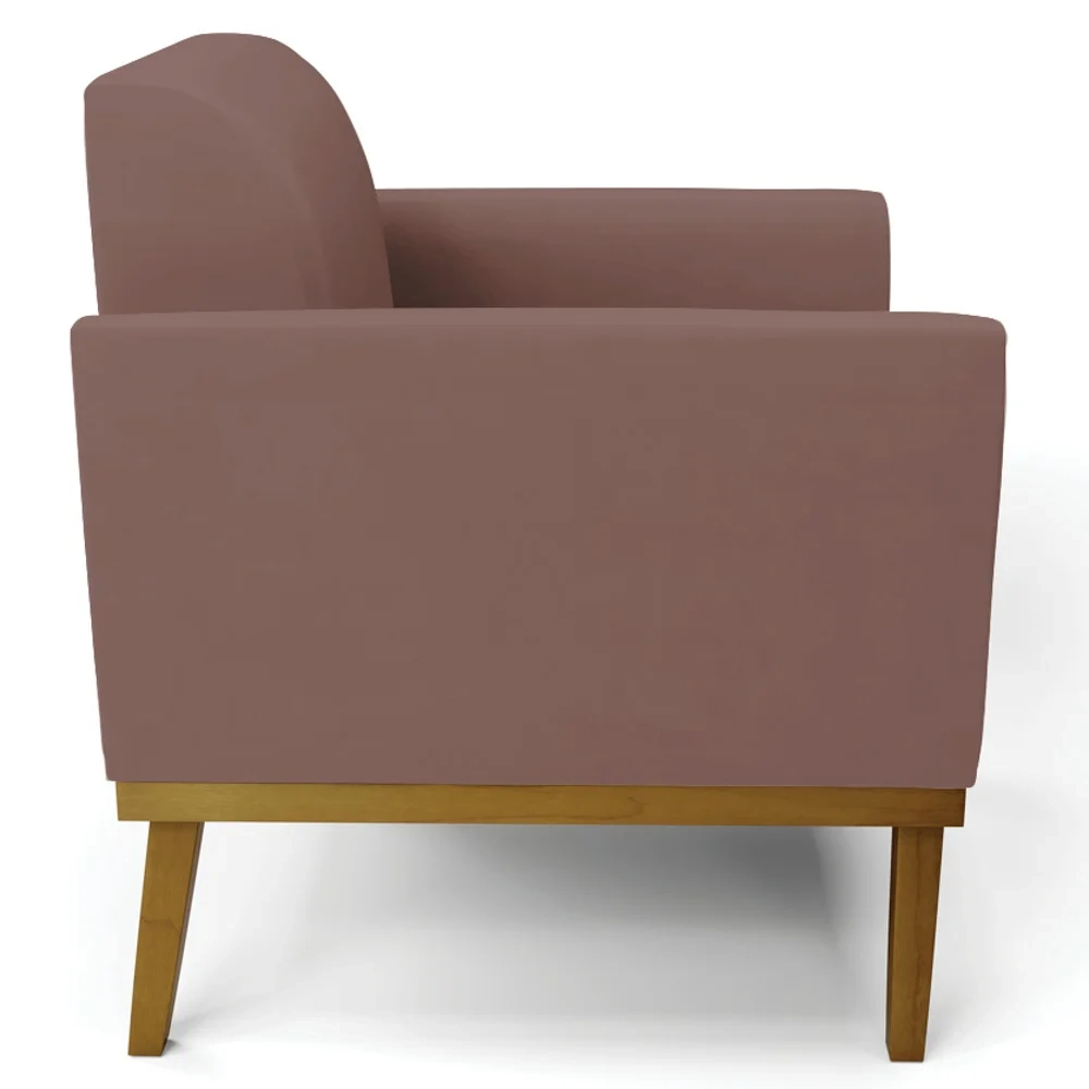 Poltrona Decorativa Base Madeira Castanho Maressa Veludo Rosê - Ibiza