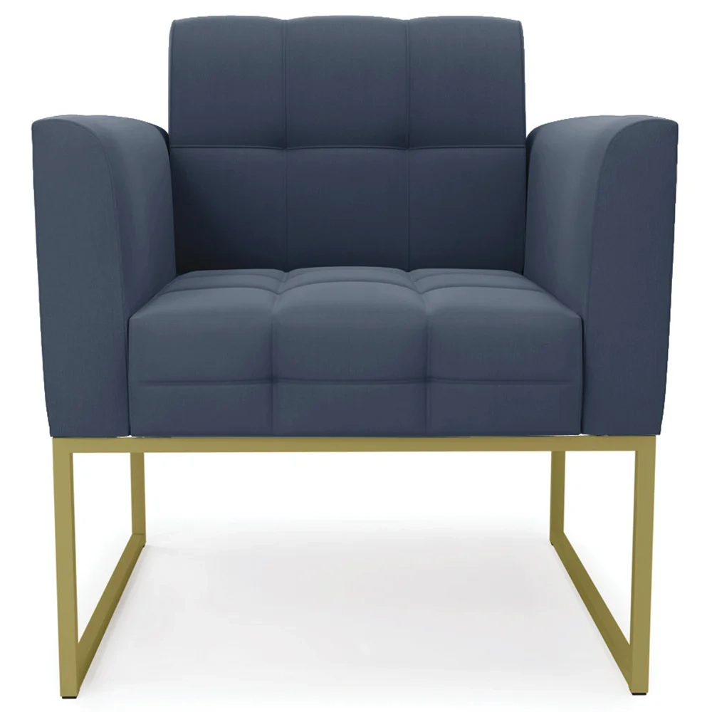 Poltrona Decorativa Base Industrial Dourado Ana Suede Azul Marinho - Ibiza
