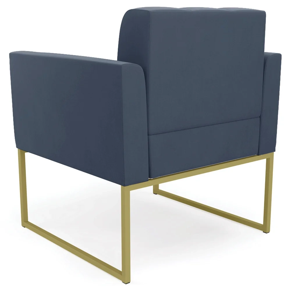 Poltrona Decorativa Base Industrial Dourado Ana Suede Azul Marinho - Ibiza