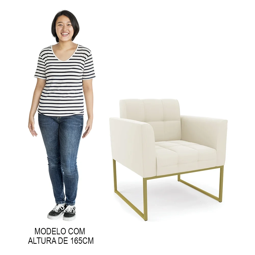 Poltrona Decorativa Base Industrial Dourado Ana Veludo Bege - Ibiza
